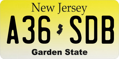 NJ license plate A36SDB