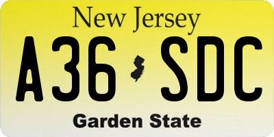 NJ license plate A36SDC