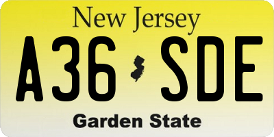 NJ license plate A36SDE