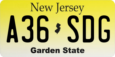 NJ license plate A36SDG