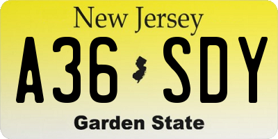 NJ license plate A36SDY