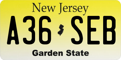 NJ license plate A36SEB