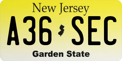 NJ license plate A36SEC