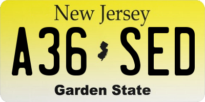 NJ license plate A36SED