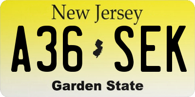NJ license plate A36SEK