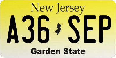 NJ license plate A36SEP