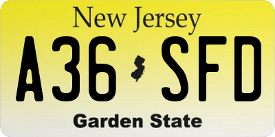 NJ license plate A36SFD