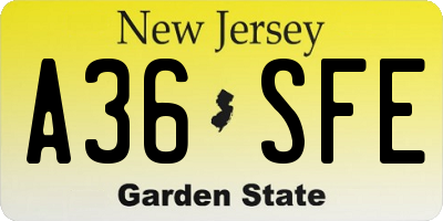 NJ license plate A36SFE