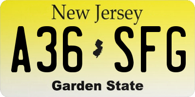 NJ license plate A36SFG