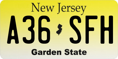 NJ license plate A36SFH