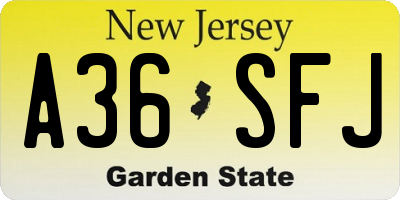 NJ license plate A36SFJ