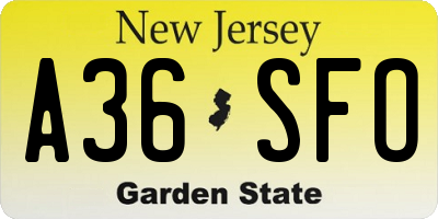 NJ license plate A36SFO