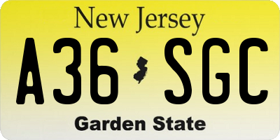 NJ license plate A36SGC