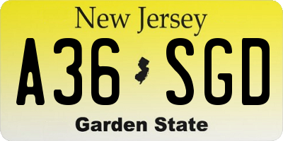 NJ license plate A36SGD