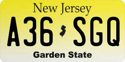 NJ license plate A36SGQ