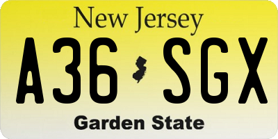 NJ license plate A36SGX