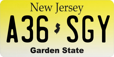NJ license plate A36SGY