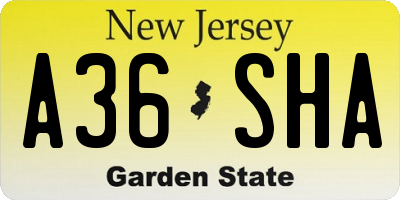 NJ license plate A36SHA