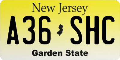 NJ license plate A36SHC