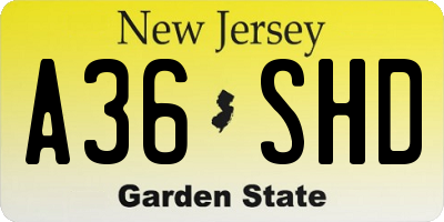 NJ license plate A36SHD
