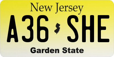 NJ license plate A36SHE