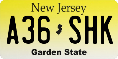 NJ license plate A36SHK
