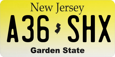 NJ license plate A36SHX