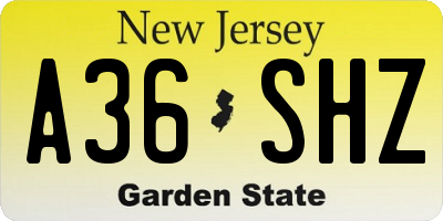 NJ license plate A36SHZ