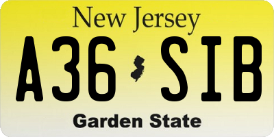 NJ license plate A36SIB