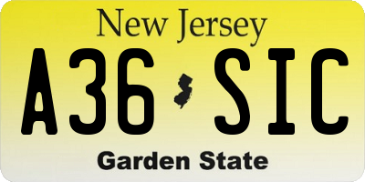 NJ license plate A36SIC