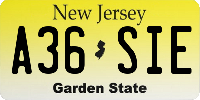 NJ license plate A36SIE