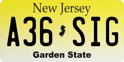 NJ license plate A36SIG