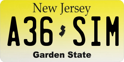 NJ license plate A36SIM