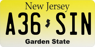NJ license plate A36SIN