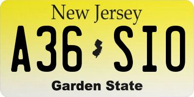 NJ license plate A36SIO