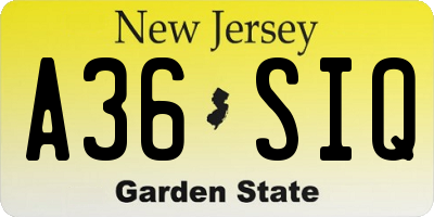 NJ license plate A36SIQ