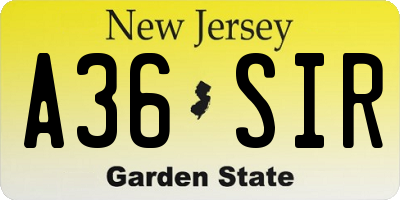 NJ license plate A36SIR