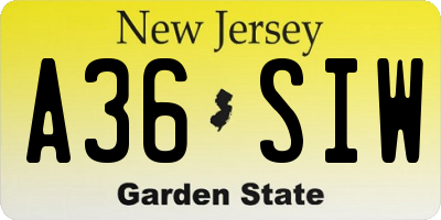 NJ license plate A36SIW
