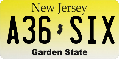 NJ license plate A36SIX