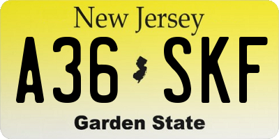 NJ license plate A36SKF