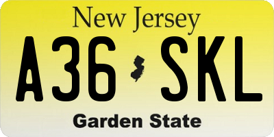 NJ license plate A36SKL