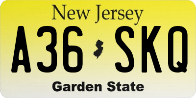 NJ license plate A36SKQ
