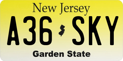 NJ license plate A36SKY
