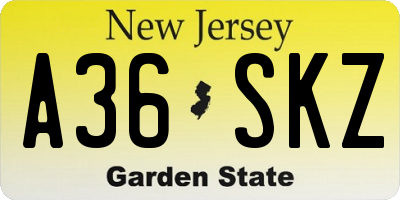 NJ license plate A36SKZ
