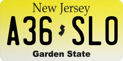 NJ license plate A36SLO