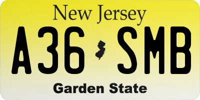 NJ license plate A36SMB