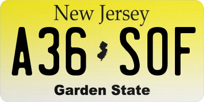 NJ license plate A36SOF