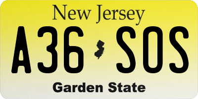 NJ license plate A36SOS