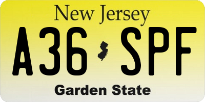 NJ license plate A36SPF
