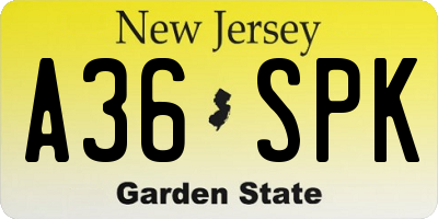 NJ license plate A36SPK